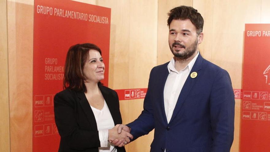 Adriana Lastra, se reúne con el portavoz de ERC, Gabriel Rufián.