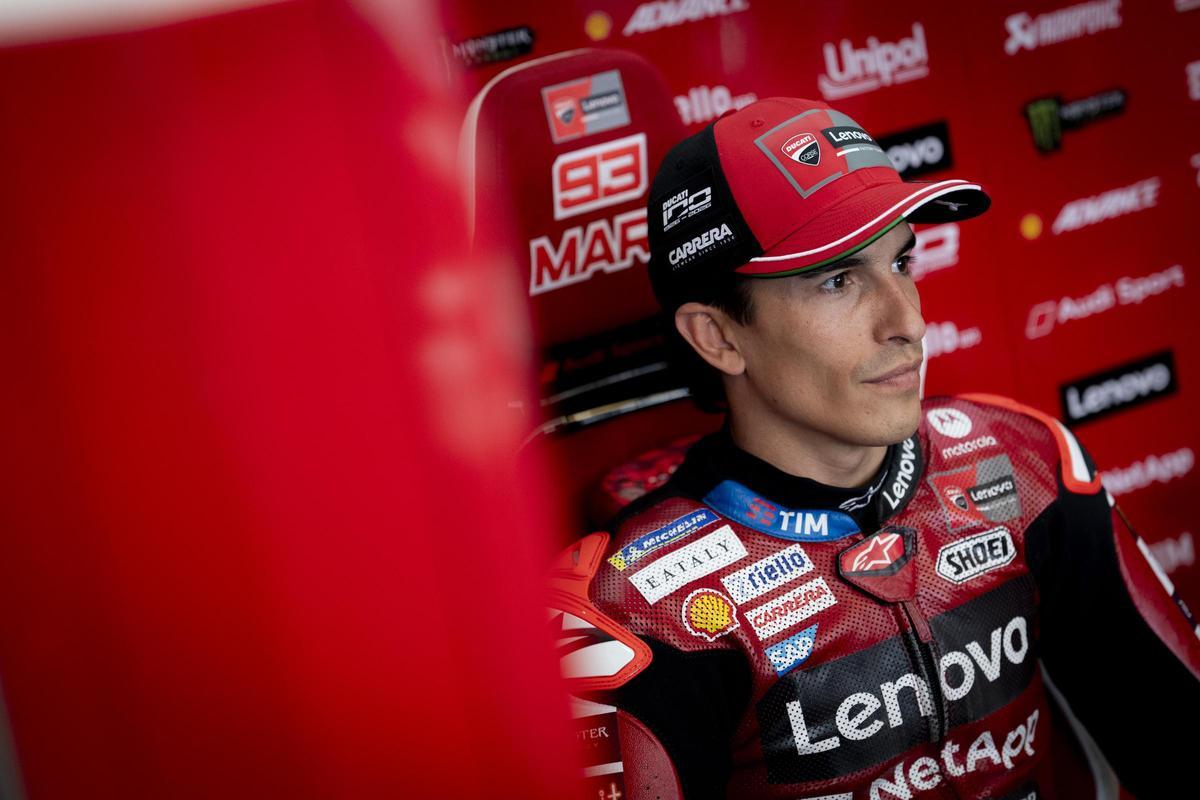 Marc Márquez (Ducati), en su 'box' del circuito de Balatón Park.