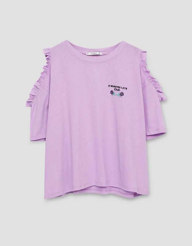 Camiseta con mensaje en color malva de Pull and Bear