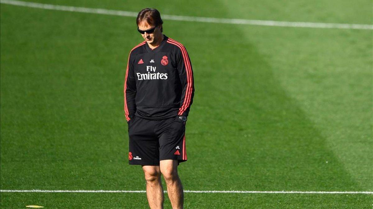 Lopetegui, durante el entrenamiento de esta mañana