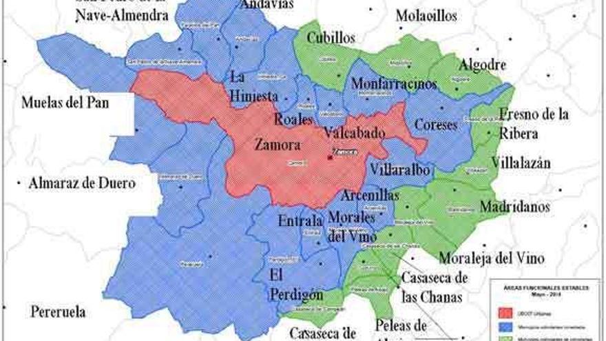 Mapa del área funcional de Zamora capital.