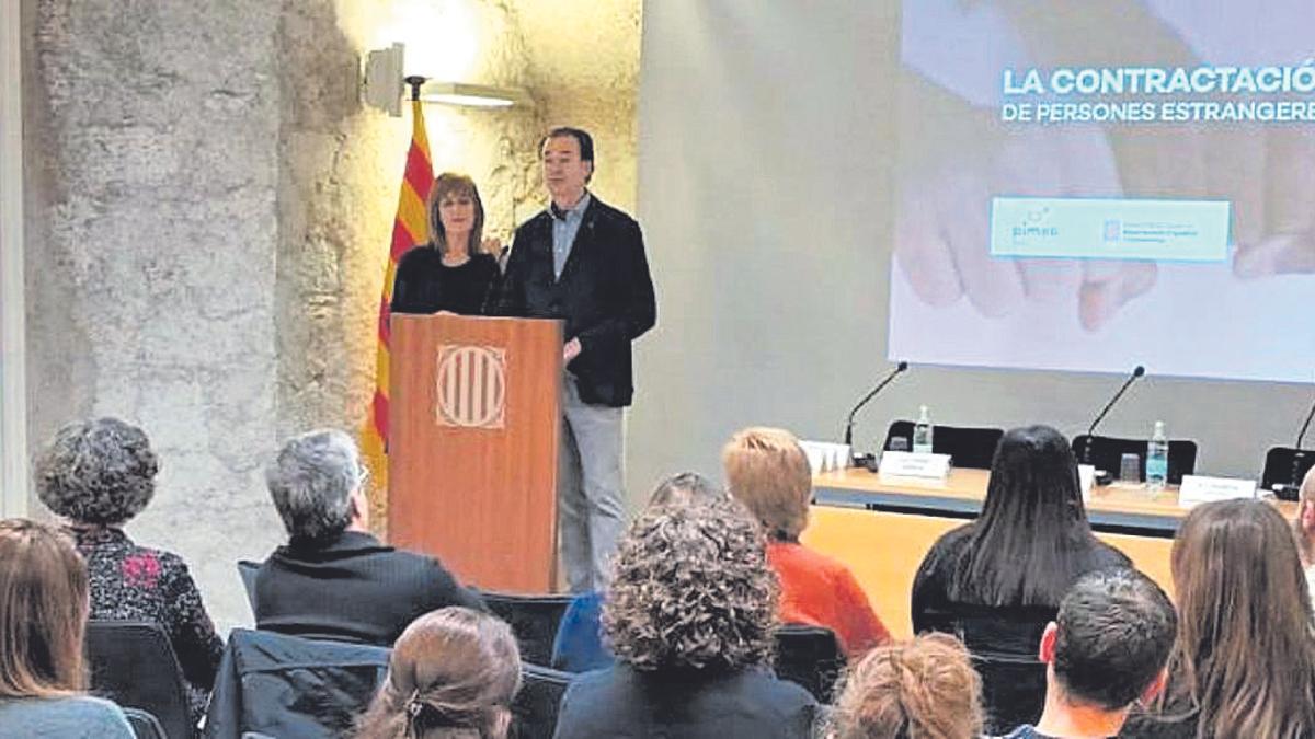 El president de Pimec Girona, Pere Cornellà, durant la seva intervenció d’ahir.