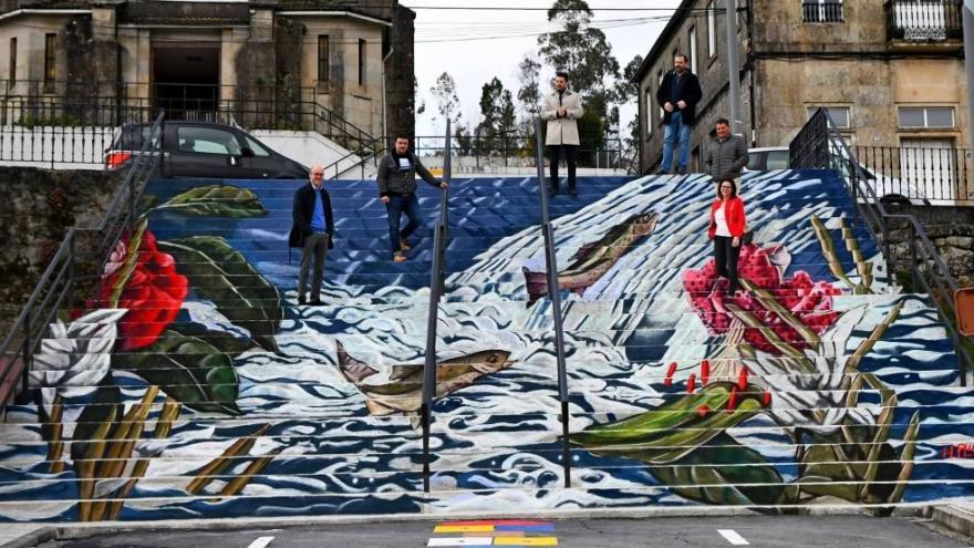 Un gran mural homenajea a la trucha en Ponte Caldelas