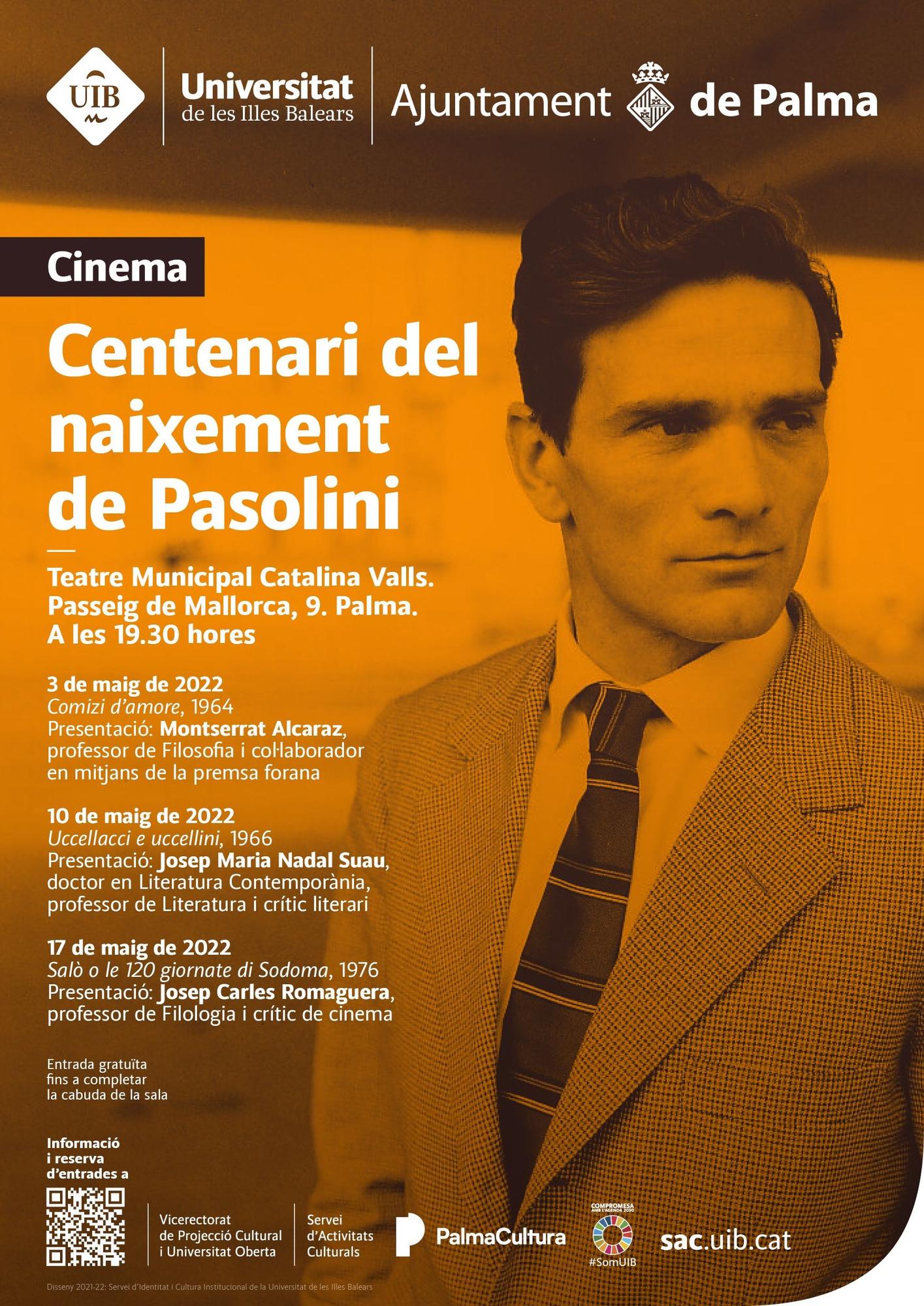 Cartel del ciclo de proyecciones en conmemoración de los cien años del nacimiento de Pier Paolo Pasolini.