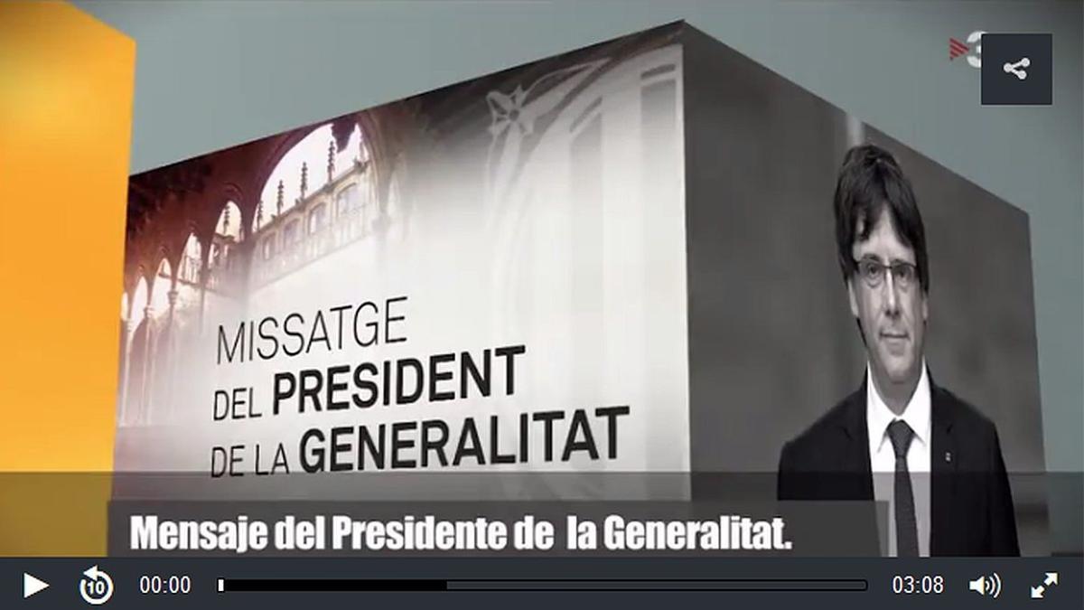 Careta de presentación del mensaje de Carles Puigdemont en TV-3