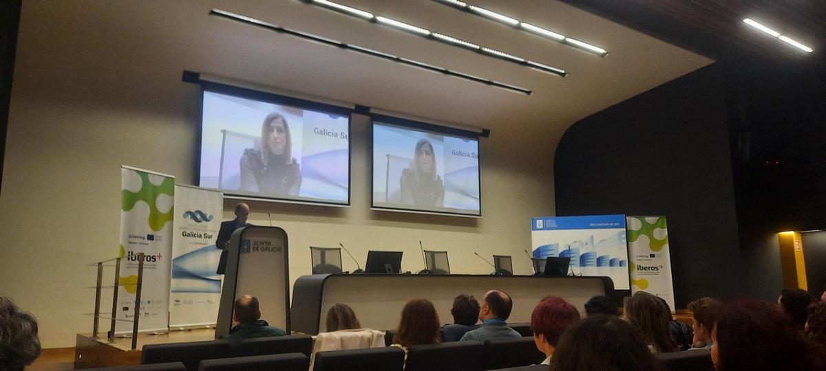 Pío González y Eva Poveda (en pantalla), durante la reunión.