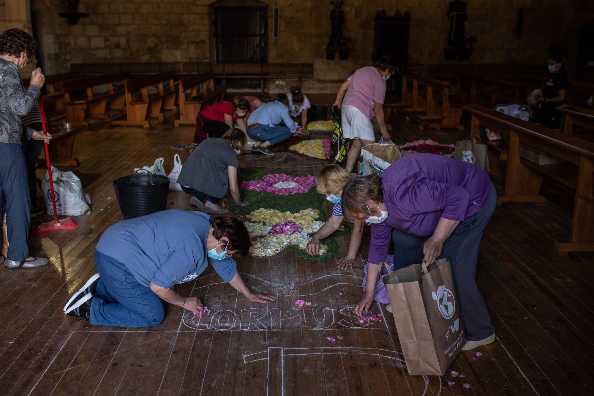 GALERÍA | El Perdigón, en Zamora, prepara la alfombra de flores del Corpus Christi