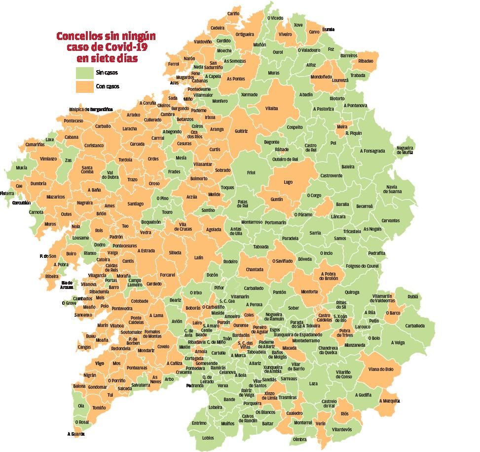 La Galicia sin COVID sube un 57%: ya son 165 municipios sin casos durante 7 días