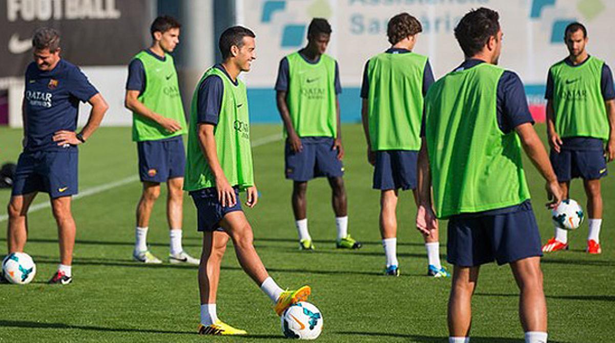 Els jugadors blaugrana que no han estat convocats per les seleccions, entre ells el davanter canari, preparen el partit contra el Llevant, primer compromís de la Lliga.