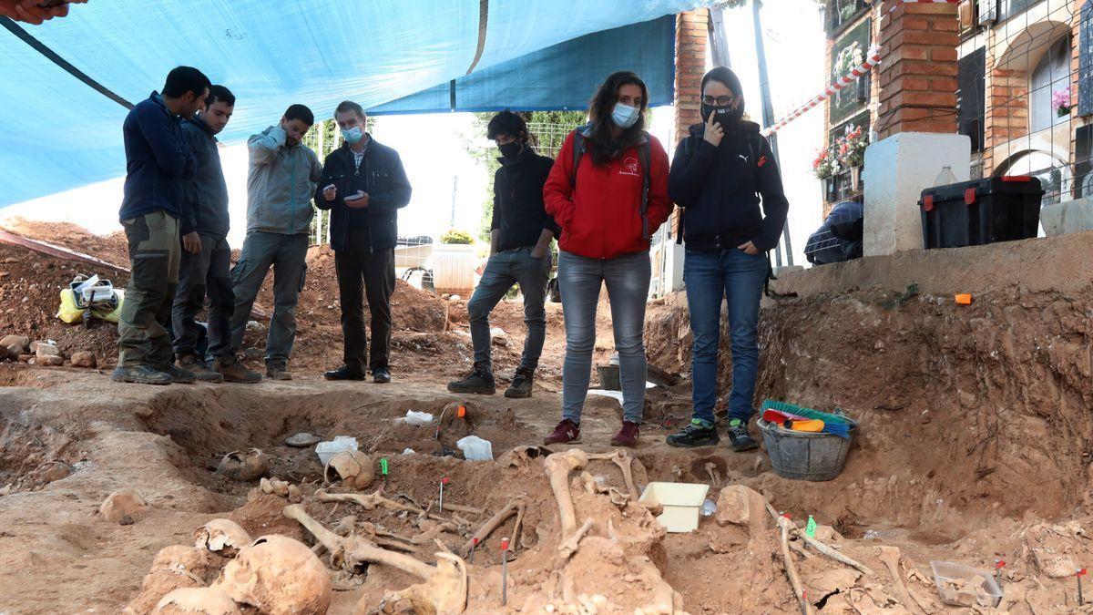 Restos óseos en la excavación desarrollada en Belchite.