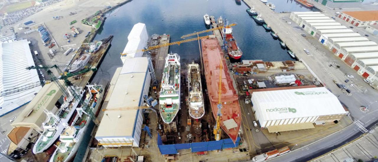 Vista aérea de las instalaciones de Nodosa Shipyard en Marín. // N.S.