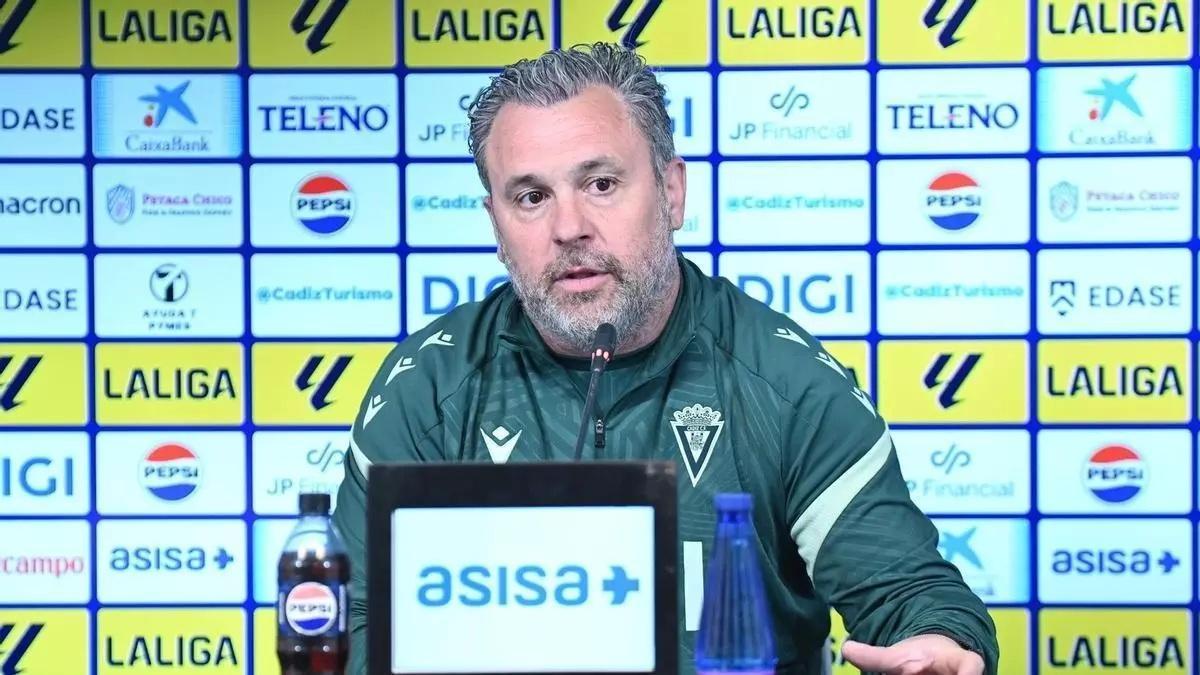 Sergio González, técnico del Cádiz, en sala de prensa.