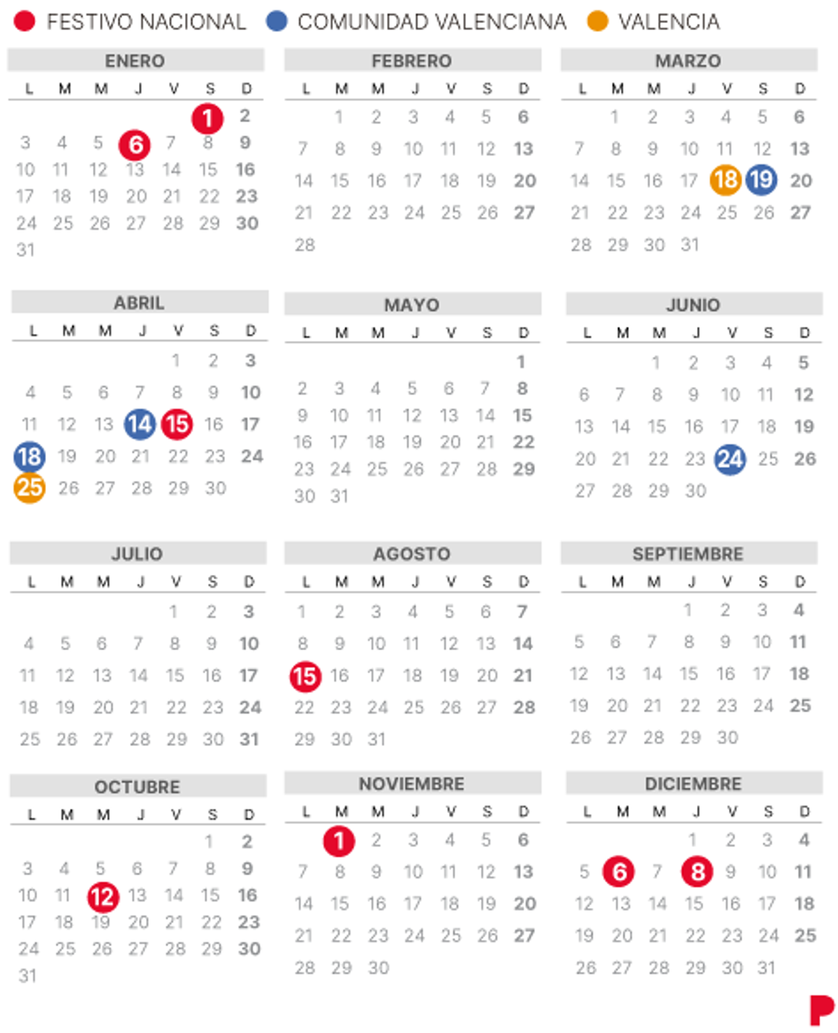 Calendario laboral de Valencia del 2022