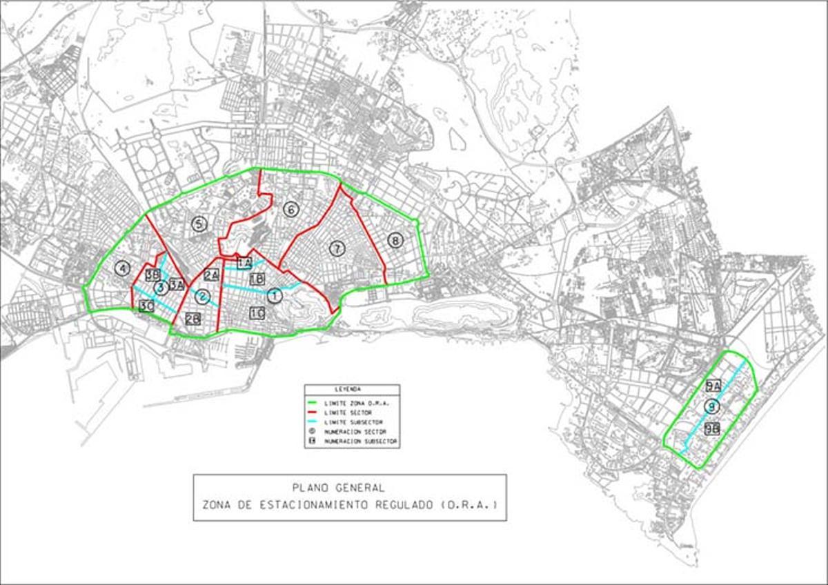 Plano de los sectores de la zona naranja en Alicante