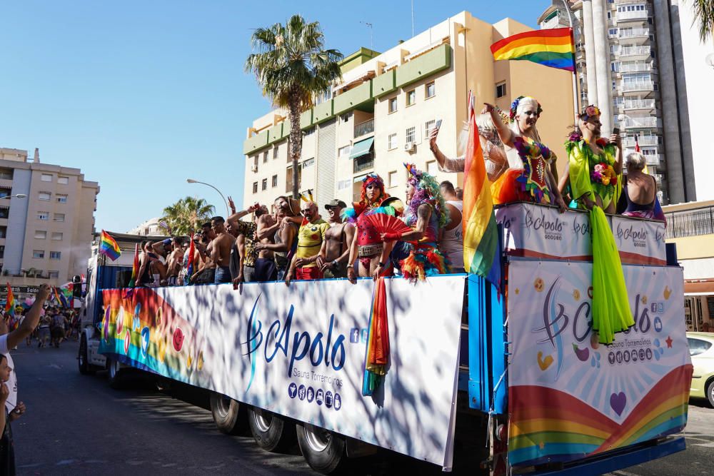 Torremolinos ha celebrado este sábado la cabalgata reivindicativa y festiva del Pride 2019, el acto central del festival anual de orgullo LGTBI, en el que participaron diez carrozas y se estrenó un nuevo recorrido.