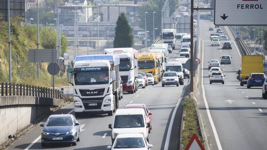 Camiones en la caravana del carbón que entró en A Coruña el 15 de septiembre.