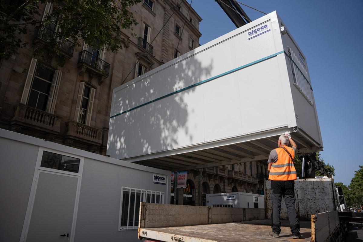 Preparativos para la exhibición de F1 en Barcelona