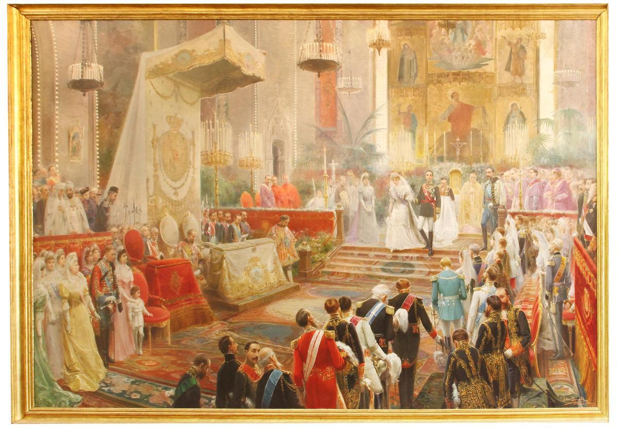 Cuadro que Julio Borrell y Pla pintó de la boda de Alfonso XIII y Victoria Eugenia.