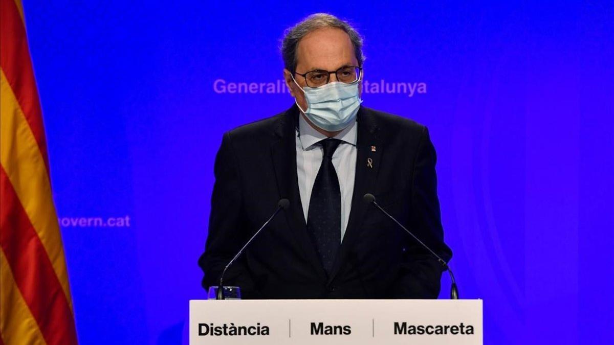 Quim Torra, en la rueda de prensa de balance de la situación de Catalunya frente al coronavirus.