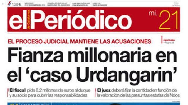 La portada de EL PERIÓDICO DE CATALUNYA (21-11-2012).