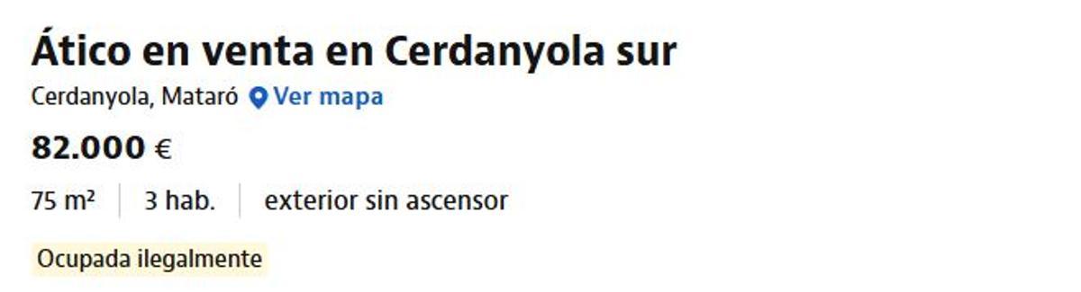 Ático ocupado en venta por 82.000 euros en el barrio de Cerdanyola de Mataró