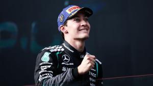 RUSSELL George (gbr), Mercedes AMG F1 Team W17, portrait podium during the Formula 1 Qatar Airways Australian Grand Prix 2026, 1st round of the 2026 Formula One World Championship from March 6 to 8, 2026 on the Albert Park Circuit, in Melbourne, Australia - Photo Eric Alonso / DPPI AFP7 08/03/2026 ONLY FOR USE IN SPAIN