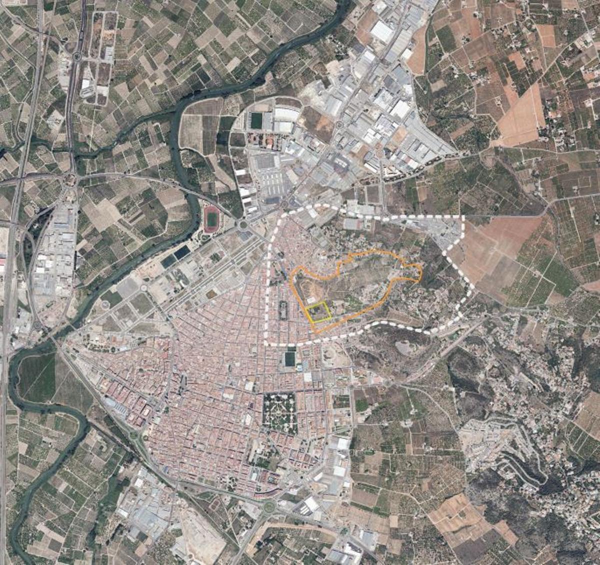 Plano de Alzira, con el barrio del Torretxó destacado.