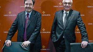 Narcis Serra y Adolf Todó, en febrero del 2009, en la presentación de resultados de Caixa Catalunya.