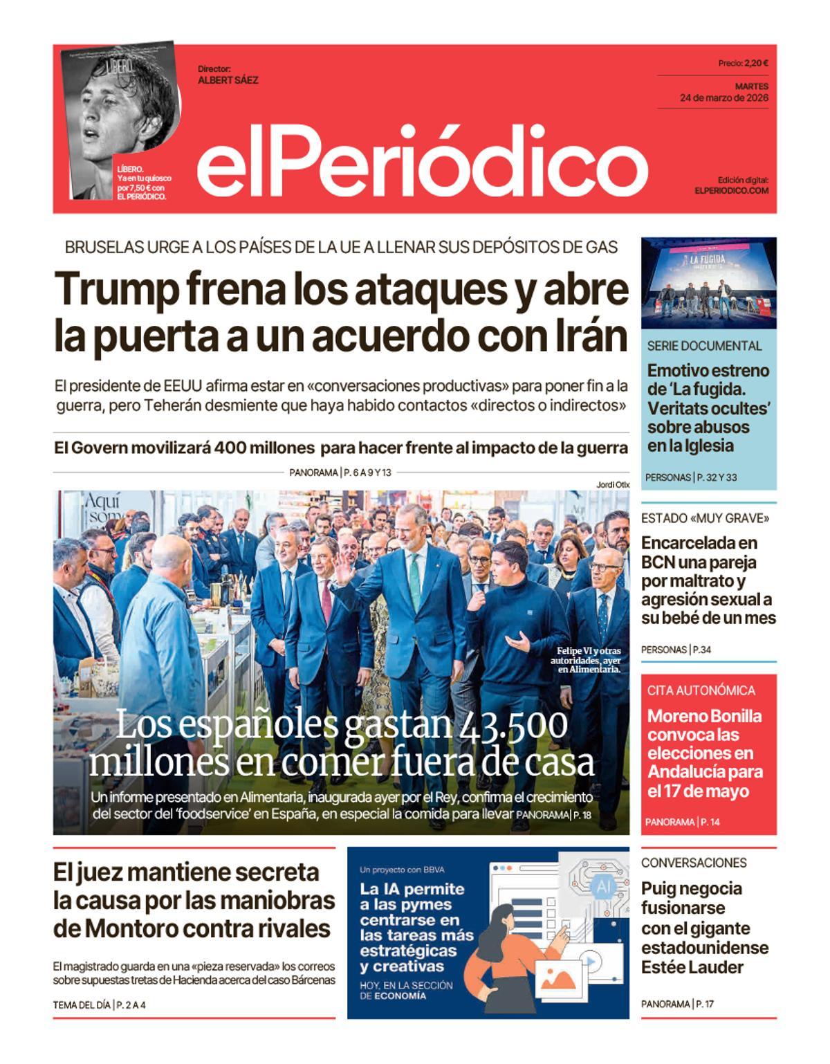 La portada de EL PERIÓDICO del 24 de marzo de 2026