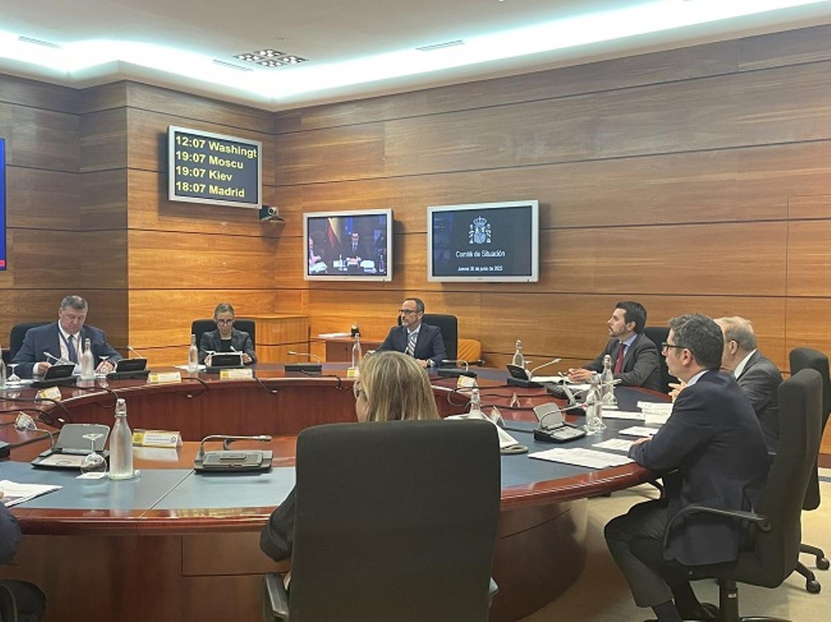 Un momento de la reunión del Comité de Situación de la Seguridad Nacional, en el búnker de Moncloa, el 30 de junio de 2022.