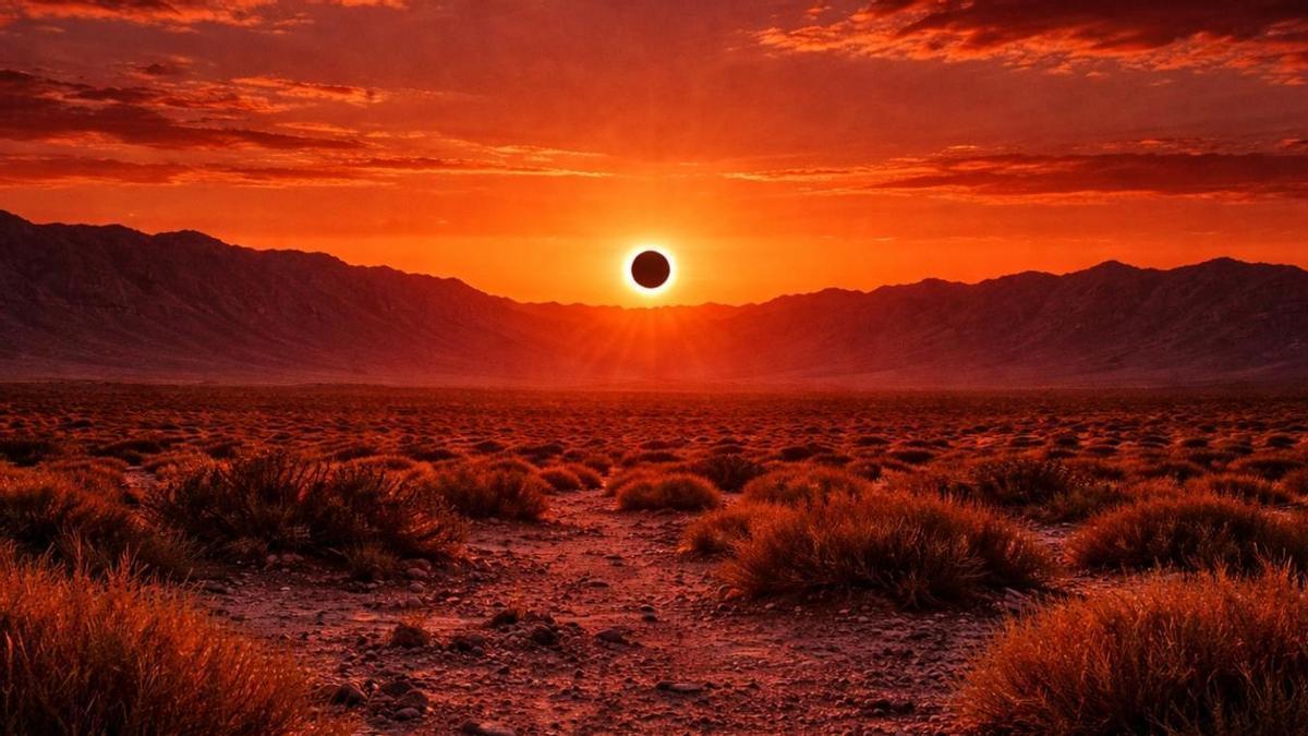 Recreación de cómo se verá el eclipse de sol en Aragón el próximo mes de agosto.