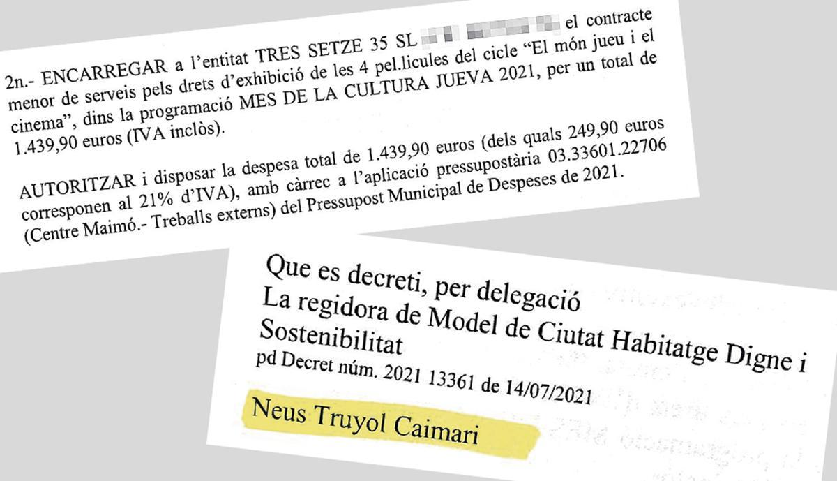 La concejala de Més Neus Truyol autorizó y firmó el pago de 1.439,90 euros a la empresa Tres Setze 35, propiedad de sus padres, para un ciclo de películas sobre la cultura judía en 2021