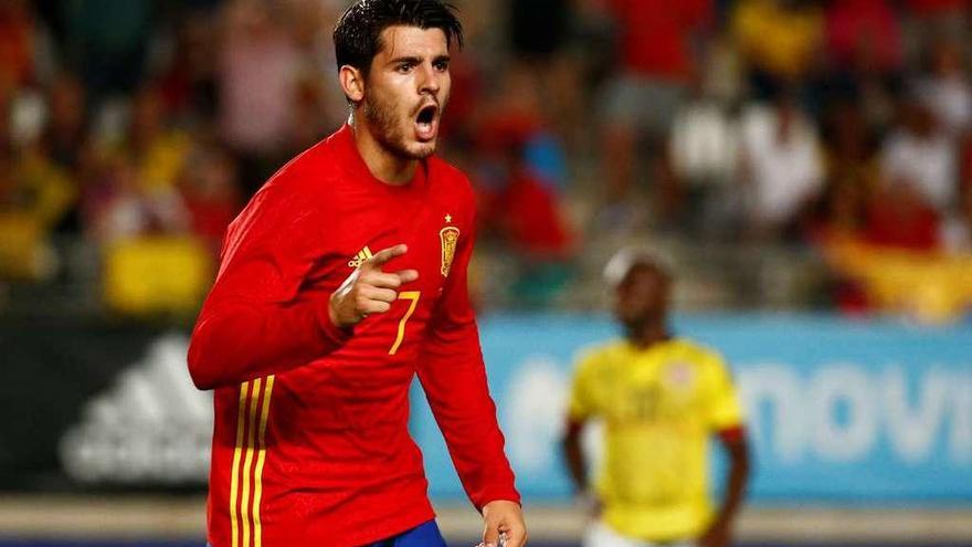 Morata celebra su gol con la selección el miércoles contra Colombia.