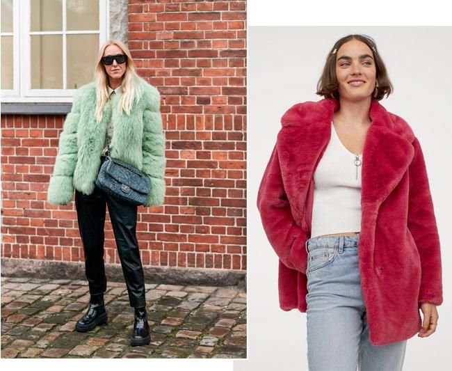 Abrigo de pelo a todo color: look visto en el 'street style' de Copenhague y chaqueta de H&M