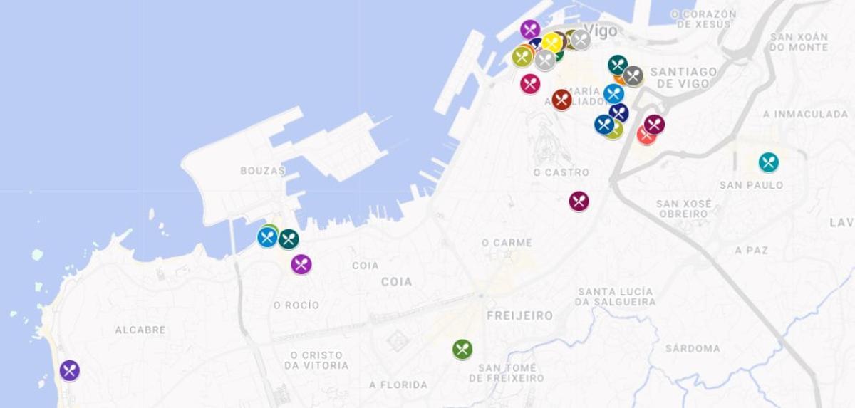 Mapa de los locales que participan en el Petisquiño.
