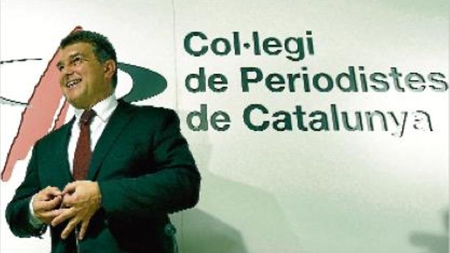 Joan Laporta, ahir a la seu del Col·legi de Periodistes de Catalunya, on va fer la roda de premsa