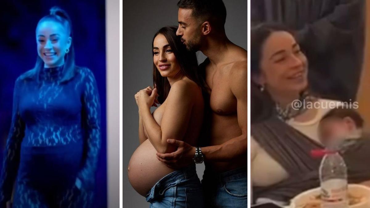 El último mes de gestación de Ana en dos fotos (programa de Telecinco  &quot;8 meses después, emitido anoche, y foto de estudio), y el bebé ya en brazos de su madre.