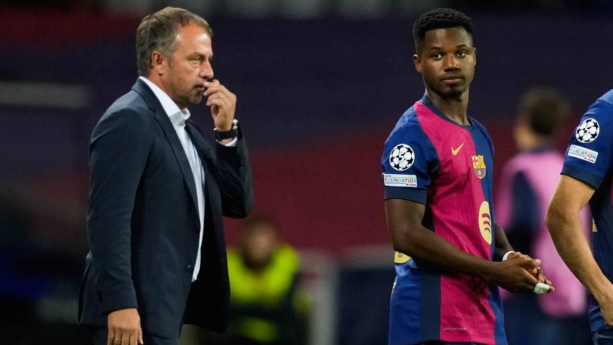 Ansu Fati y Flick, en un partido de esta temporada