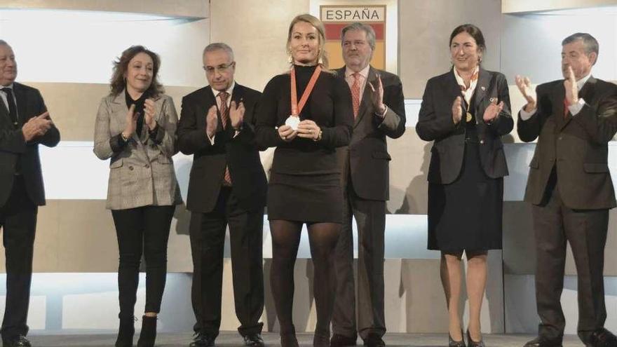 Lidia Valentín, tras recibir la medalla de los Juegos de Pekín en 2008. // Europa Press