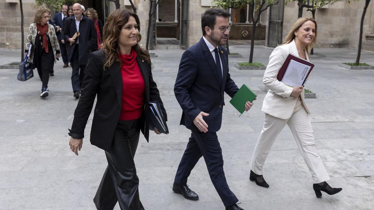 Laura Vilagrà, Pere Aragonès i Natàlia Mas, el 28 de febrer passat. | FERRAN NADEU
