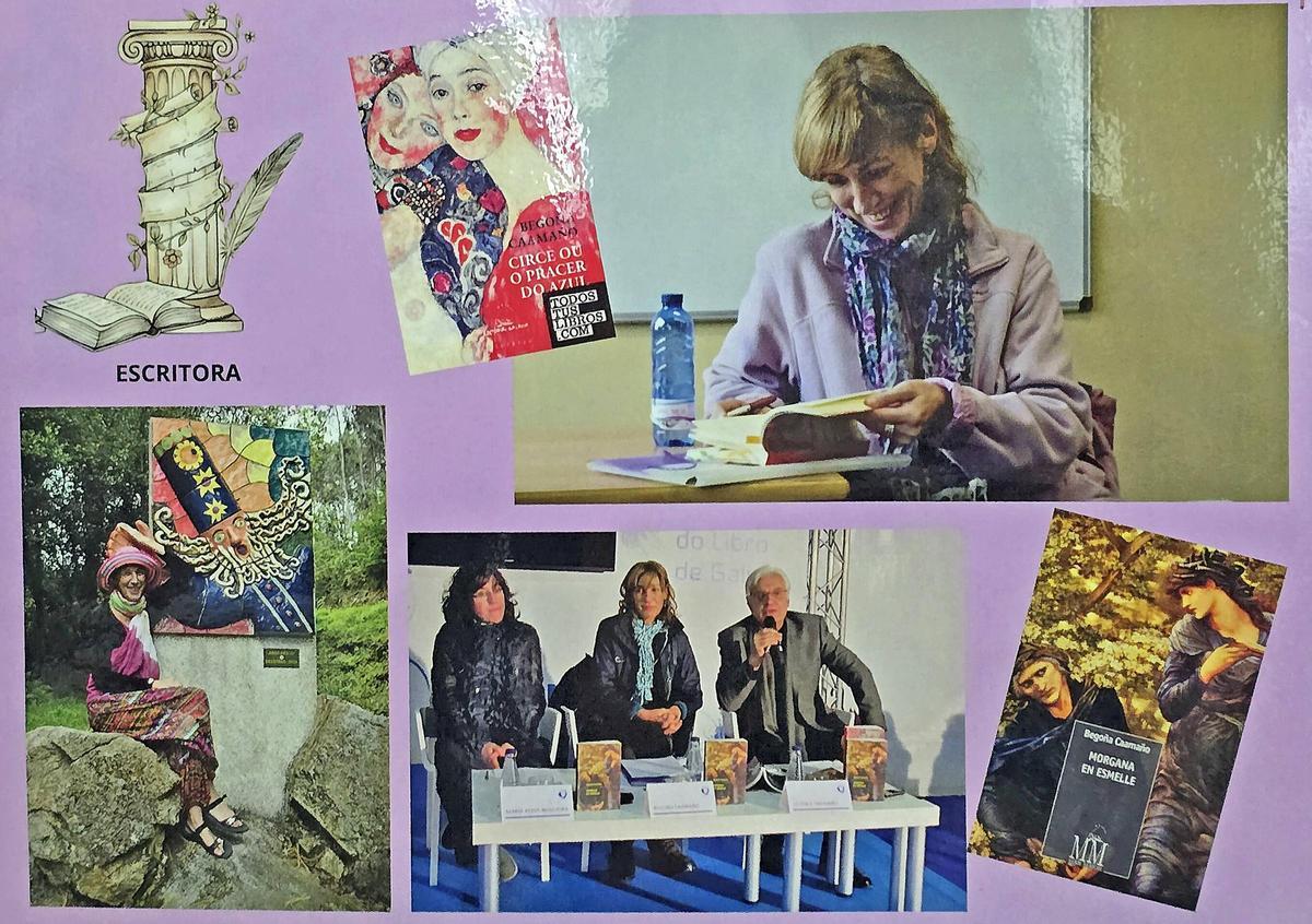 Un mural con fotografías de Begoña Caamaño.