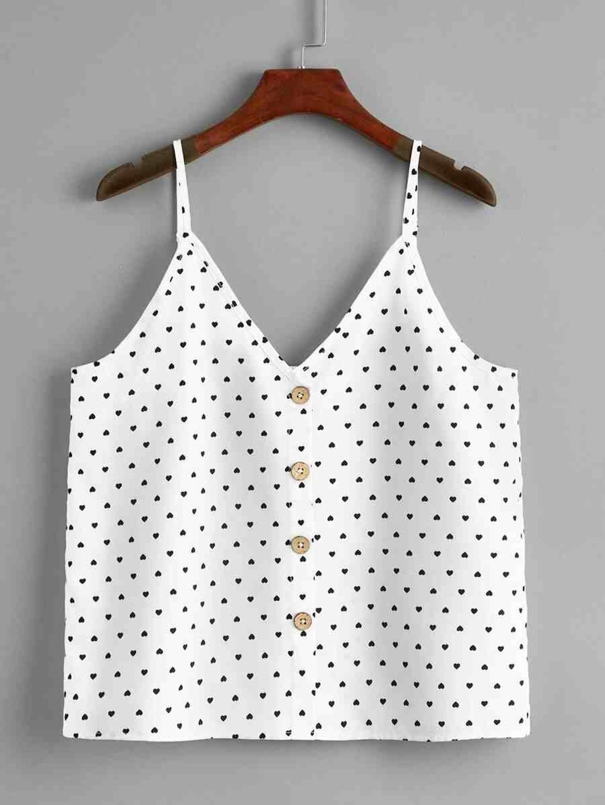 Camiseta de tirantes, lunares y botones Camiseta de tirantes, lunares y botones