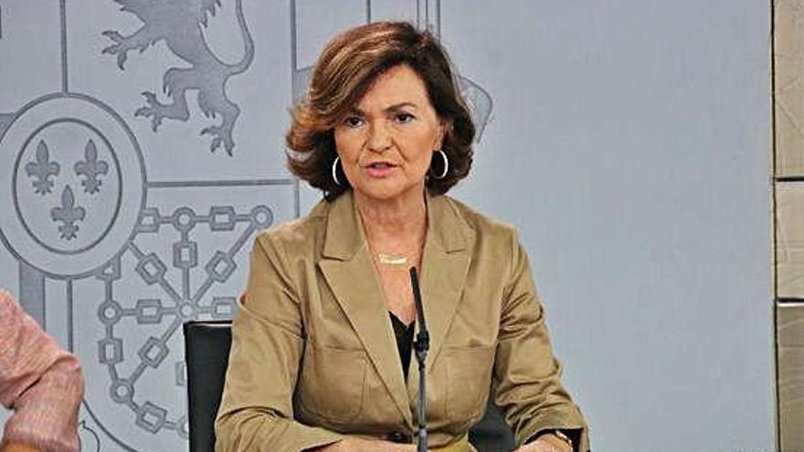 La portaveu del Govern espanyol en funcions, Carmen Calvo, a la roda de premsa posterior al Consell de Ministres