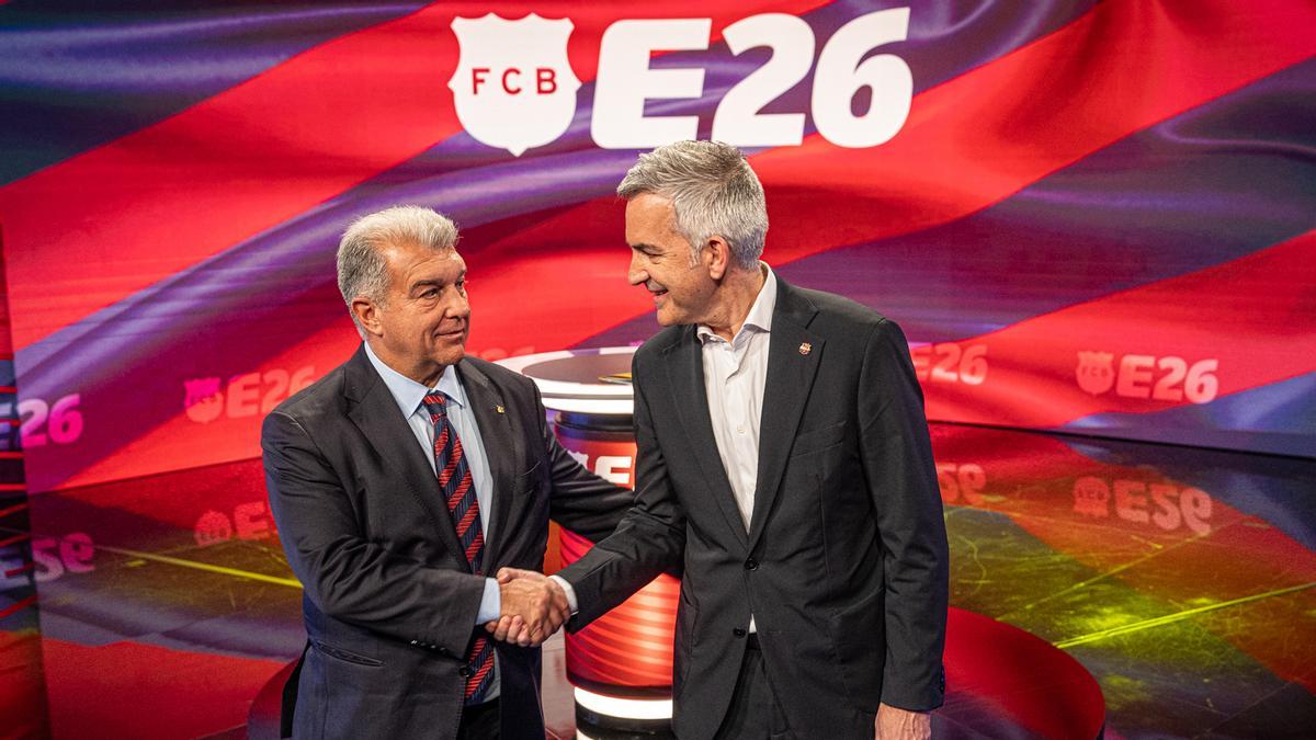 Joan Laporta y Víctor Font antes de su debate en TV3