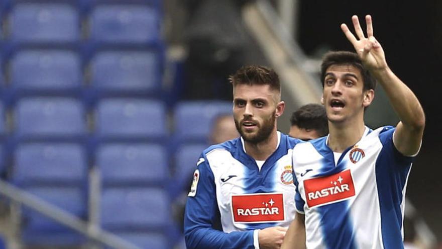 Gerard Moreno celebra el tercer gol del Espanyol.