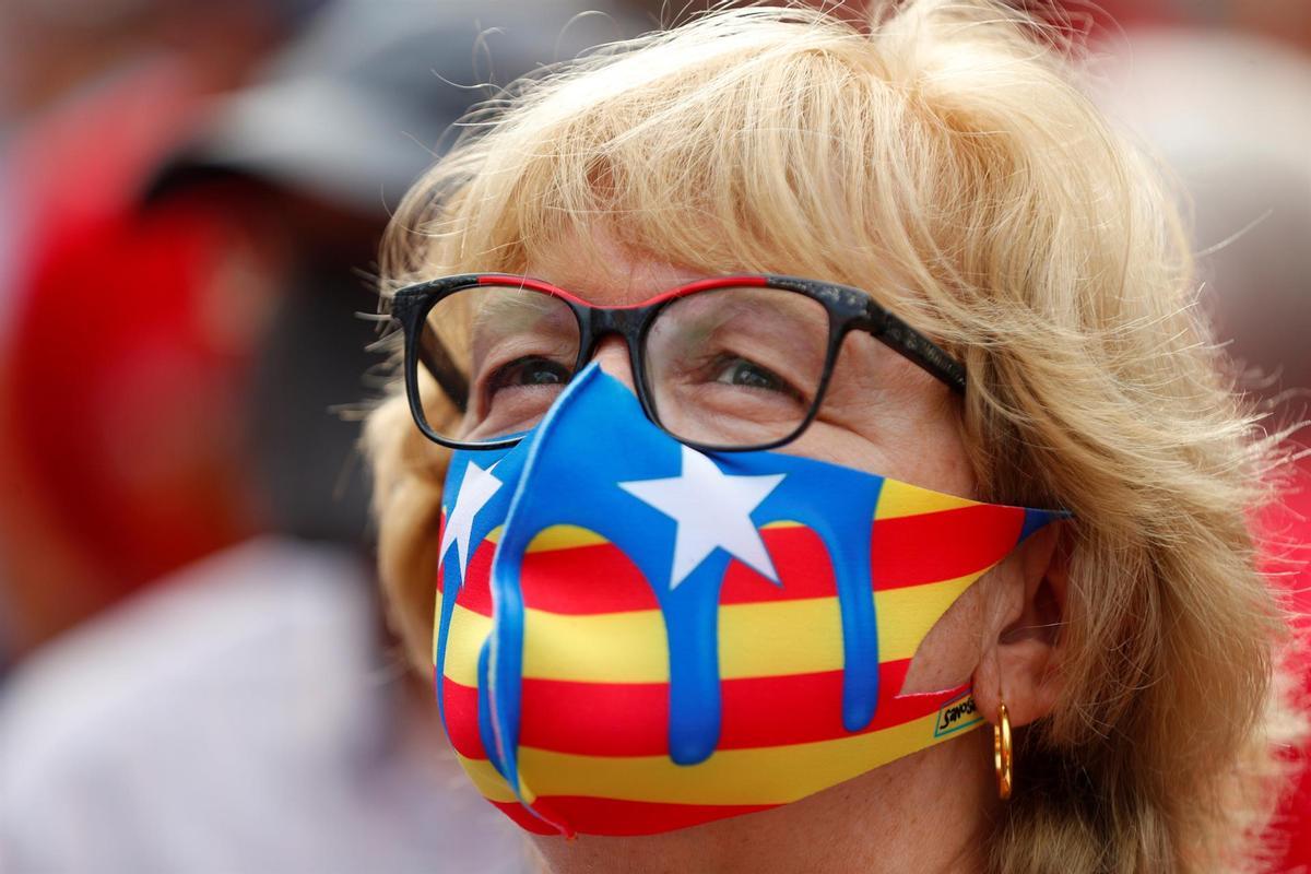 Una mujer, durante la manifestación de la Diada.