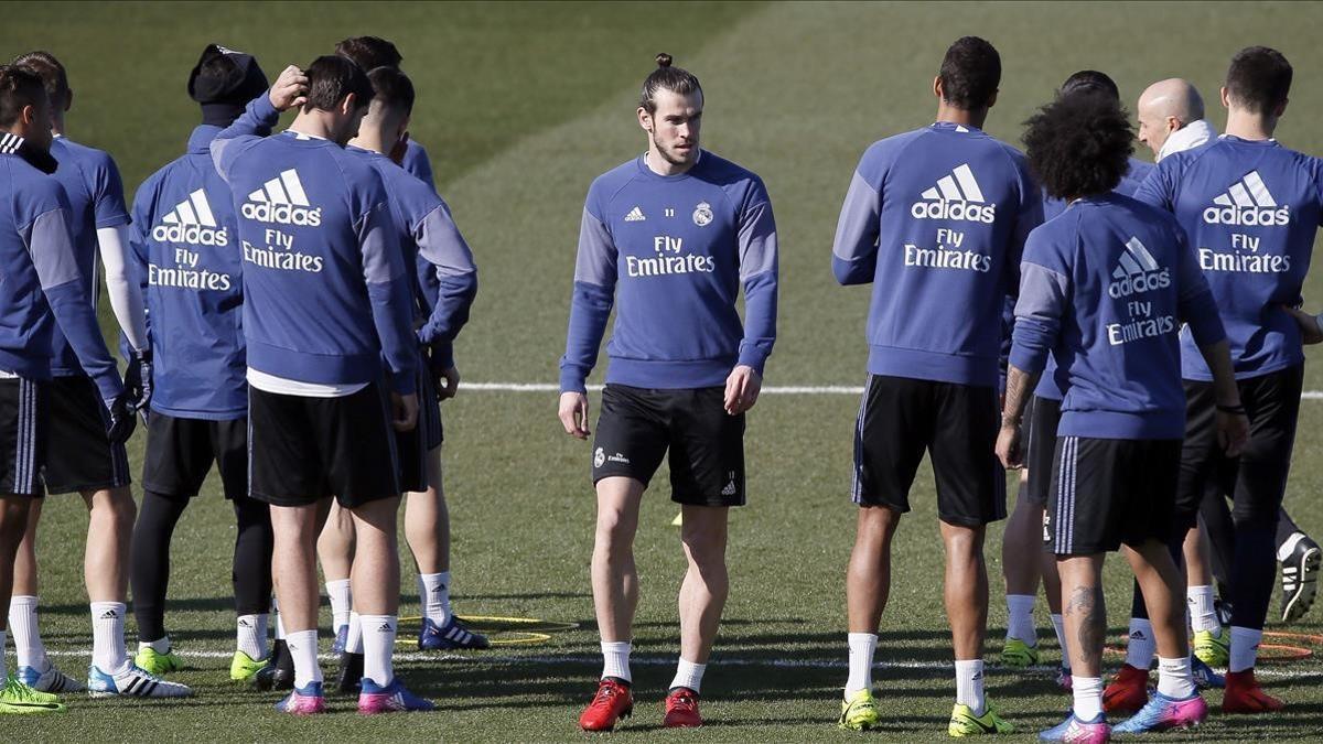 Gareth Bale, durante un entrenamiento con el Madrid