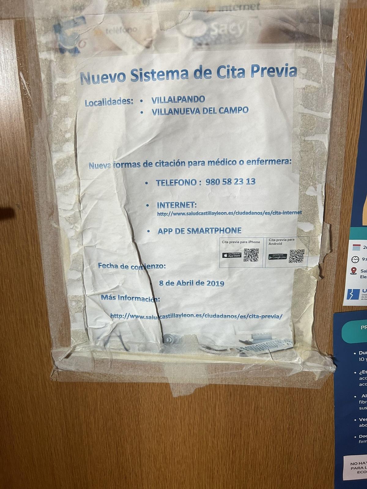 Información de cita previa en un consultorio en Zamora
