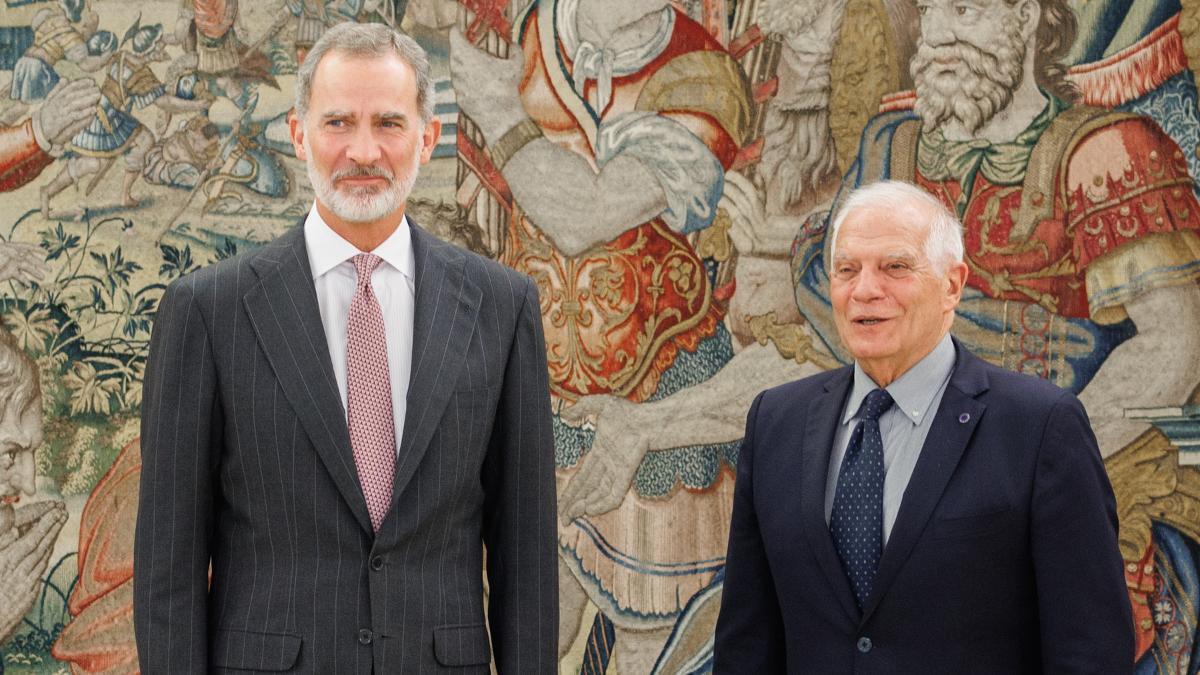 El Rey Felipe VI recibe en audiencia al alto representante de la UE para Asuntos Exteriores y Política de Seguridad y vicepresidente de la Comisión Europea, Josep Borrell en el Palacio de la Zarzuela el 11 de octubre de 2022.
