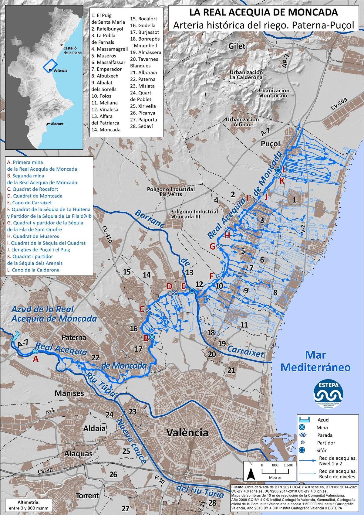 Mapa de la Real Acequia de Moncada.